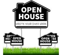 Lot de 5 panneaux de maison ouverte pour immobilier avec piquets, 30,5 x 40,6 cm, grand panneau de maison ouverte double face avec flèches directionnelles, fournitures d'agent immobilier (noir)