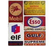 Lot de 5 panneaux en tôle vintage pour huile moteur et publicité automobile (rouge)