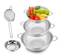 Lot de 5 passoires de cuisine en acier inoxydable avec 2 poignées - Passoire à pâtes avec poignée - Passoire micro-perforée pour cuisine, pâtes, légumes, fruits, riz (19/22/25 cm)