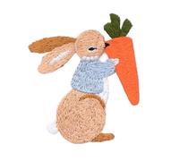 Lot de 5 patchs thermocollants en forme lapin mignon for vêtements, broderie, tissu chaud, gomme, motif mangeant des carottes, décoration animale(Color1)
