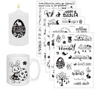 Lot de 5 PCS Pâques Rub On Stickers pour Meubles, Tatouages de Bougies Pâques pour Anniversaire, Mariage, Maison, Film d'essuyage pour Meubles, Verre, Bois, Album Photo, Bricolage
