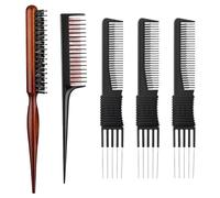 Lot de 5 peignes queue de rat pour femme - Peignes de taquinerie, peigne de coiffure à 3 rangées et peignes de coiffure pour cheveux naturels (créer différentes coiffures)