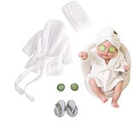 Lot de 5 peignoirs de bain pour nouveau-né avec chaussons et accessoires photo pour filles et garçons, blanc, 0 à 6 mois