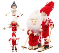 Lot de 5 pendentifs en bois représentant le Père Noël skieur, pour la maison et le commerce