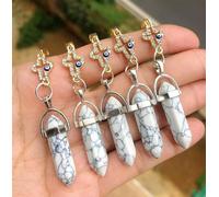 Lot de 5 pendentifs en Pierre de howlite Blanche de guérison, Croix Chakra, amulette Reiki, Point par défaut