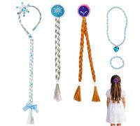 Lot de 5 perruques pour fille avec mèches de cheveux pour enfants - Serre-tête tressés - Cheveux synthétiques longs - Accessoire de cheveux pour Elsa - Accessoires de costumes de princesse