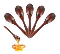 Hisdricus - 5 Pcs Cuillère en Bois - Cuillère à Miel - Cuillère Miel Bois - 14,5 cm, Fait à la Main, Mini Cuillère en Bois pour Thé, Café, Confiture, Miel, Accessoires de Cuisine, Marron