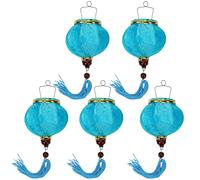 Lot de 5 Petites Lanternes Asiatique en Soie Bleu Clair R, Diamètre Ø12cm - Lampion de Hoi an Traditionnel en Tissu, Bambou et Bois - Décoration et Artisanat du Vietnam (S56-8317)