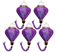 Lot de 5 Petites Lanternes Asiatique en Soie Mauve M, Diamètre Ø10,5cm - Lampion de Hoi an Traditionnel en Tissu, Bambou et Bois - Décoration et Artisanat du Vietnam (S56-8464)