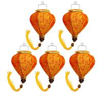 Lot de 5 Petites Lanternes Asiatique en Soie Orange M, Diamètre Ø10,5cm - Lampion de Hoi an Traditionnel en Tissu, Bambou et Bois - Décoration et Artisanat du Vietnam (S56-8482)