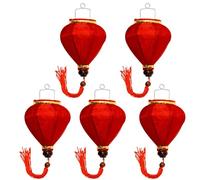 Lot de 5 Petites Lanternes Asiatique en Soie Rouge M, Diamètre Ø10,5cm - Lampion de Hoi an Traditionnel en Tissu, Bambou et Bois - Décoration et Artisanat du Vietnam (S56-8477)