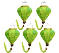 Lot de 5 Petites Lanternes Asiatique en Soie Vert M, Diamètre Ø10,5cm - Lampion de Hoi an Traditionnel en Tissu, Bambou et Bois - Décoration et Artisanat du Vietnam (S56-8493)