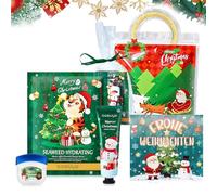Lot de 5 petits cadeaux de Noël avec baume à lèvres, masques pour le visage, crème pour les mains de Noël, cartes de Noël et sacs de rangement, cadeaux de Noël pour femmes et filles