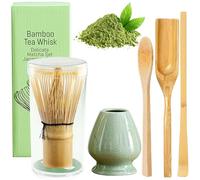 Lot de 5 pièces à thé matcha avec balai à matcha, porte-pinceaux à thé en céramique, fouet en bambou, porte-balais en céramique, accessoires pour matcha japonais, coffret cadeau