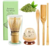 Lot de 5 pièces à thé matcha avec balai à matcha, porte-pinceaux à thé en céramique, fouet en bambou, porte-balais en céramique, accessoires pour matcha japonais, coffret cadeau