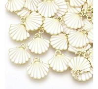 Lot de 5 pièces de décorations en Alliage émaillé en Forme de Coquille Saint-Jacques dorée Claire 13 x 13 x 2 mm