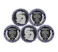 Lot de 5 pièces de monnaie de défi des officiers de police de Saint Michel - Dieu bénissez la police - Cadeaux pour l'application de la loi - Pièce de monnaie fine de police bleue