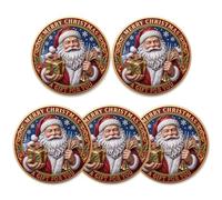 Lot de 5 pièces de monnaie double face couleur Merry Christmas - Cadeau de | Relief profond sculpté en 3D, couleurs vives, non délavé, pas d'emballage, cloches et scène d'arbre de village