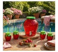 Lot de 5 pièces distributeur de boissons 4 L + robinet 4 x verre à boire + co...