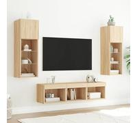 Lot de 5 pièces murales avec éclairage pour haut-parleurs - Meuble TV moderne en chêne Sonoma et verre - Design peu encombrant pour le salon