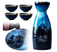 Lot de 5 pièces / service à saké de 310 ml en céramique japonaise, verre borosilicate de qualité supérieure avec gobelet et pot à vin, porcelaine bleue élégante