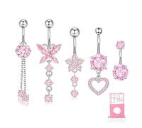Lot de 5 piercings de nombril en acier inoxydable chirurgical avec boîte de rangement pour femmes et filles, rose