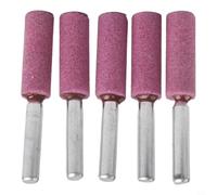Lot de 5 pierres à aiguiser cylindriques avec tige de 6 mm en corindon chromé pour outils rotatifs, pierre abrasive haute résistance pour polir le métal, le bois et le jade, tête Ø 10-35 mm (6 x 10)