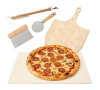 Lot de 5 pierres à pizza pour four et grill, outils de fabrication de pizza avec pierre de cuisson de 15", pelle à pizza, roulette coupe-pizza, brosse de four, racloir, pour pizza et pain, grill