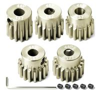 Lot de 5 pignons de moteur en alliage d'aluminium 48P 3,175 mm 13T 14T 15T 16T 17T avec vis M4 et clé hexagonale, convient pour arbre de 3,175 mm, pour Arrma HPI Kyosho Losi Axial Traxxas Tamiya 1/10