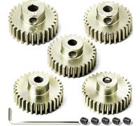 Lot de 5 pignons de moteur en alliage d'aluminium 48P 3,175 mm 28T 29T 30T 31T 32T avec vis M4 et clé hexagonale, convient pour arbre de 3,175 mm, pour Arrma HPI Kyosho Losi Axial Traxxas Tamiya 1/10