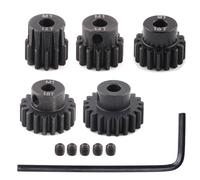 Lot de 5 pignons Mod 1 de 5 mm en acier trempé 12T 14T 16T 18T 20T pour moteur RC 5 mm arbre à pas M1 compatible avec Arrma Traxxas Axial HSP Redcat Losi RC Voiture Camion Buggy (avec tournevis)