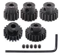 Lot de 5 pignons Mod 1 de 5 mm en acier trempé 13T 15T 17T 19T 21T pour moteur RC 5 mm arbre à pas M1 compatible avec Arrma Traxxas Axial HSP Redcat Losi RC Voiture Camion Buggy (avec tournevis)