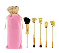 Lot de 5 pinceaux de maquillage Bob l'éponge avec pochette, collection animée pour fond de teint, fard à paupières, visage, anti-cernes, eye-liner, poudre liquide, pinceaux avec pochette en métal