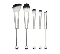 Lot de 5 pinceaux de maquillage en perles avec poignée en métal pour artistes de maquillage et débutants faciles à utiliser