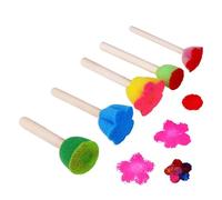 Lot de 5 pinceaux en éponge - Outils de peinture avec motif de fleurs colorées pour | Pinceaux en mousse avec manche en bois pour art, artisanat, dessin, imagination