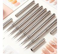 Lot de 5 pinceaux pour nail art, stylos à rayures avec poignée en métal | Embouts fins et flexibles, capuchons de protection, prise en main antidérapante, dessin au trait lisse et précis