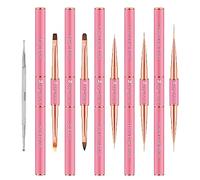 Lot de 5 pinceaux professionnels pour nail art en acrylique à double extrémité pour les détails, les lignes longues, le design ombré et 3D - Parfait pour les manucures et les salons de manucure (rose)