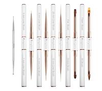 Lot de 5 pinceaux professionnels pour nail art en acrylique à double extrémité pour les détails, longues lignes, ombrés et design 3D, parfaits pour les manucures et les salons (blanc)