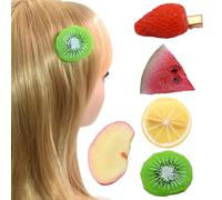 Lot de 5 pinces à cheveux en forme de fruit en silicone souple imitation fruits kiwi fraises pastèque citron pomme mignon vif accessoires pour cheveux pour femmes filles environ 5,6 cm