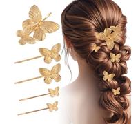 Lot de 5 pinces à cheveux en forme de papillon doré pour femme, petites épingles à cheveux dorées pour tresses, petits pinces à cheveux papillon dorées pour femmes, pinces à cheveux en métal doré