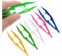 Lot de 5 pinces à épiler en plastique - Pinces d'alimentation pour reptiles - Pince à épiler pour enfants - Outil d'artisanat multifonction - Léger et durable (blanc, vert, jaune, bleu, rose rouge)