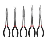 Lot de 5 Pinces à Long Bec Aiguille de Précision de 11 Pouces, Outil de Réparation - Droite, Angle de 25, 45, 90 Degrés, Pince Circulaire Longue Portée, Parfaite pour Carrosserie de Voiture