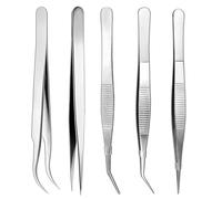 Lot de 5 pinces multi-usages en acier inoxydable, pointes rondes antidérapantes et pointues incurvées pour travaux manuels, cuisine, réparation, pâtisserie, grillades, couture (5 longueurs)