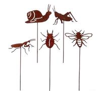 Lot de 5 piquets de jardin en forme de silhouette d'animal en fer rouillé, décoration extérieure pour pelouse, cour, terrasse et parterre de fleurs