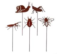 Lot de 5 piquets de jardin rustiques en métal avec motifs d'insectes pour pelouse, parterre de fleurs, terrasse ou balcon, décorations d'extérieur résistantes aux intempéries et au gel pour une