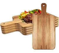 Lot de 5 planches à découper en bois d'acacia avec poignée - Planches à découper en bois pour viande, pain, fruits, fromage - Planche de service, planche à charcuterie, blocs de découpe - 7,8x15,7 pou
