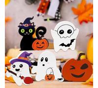 Lot de 5 plaques de table fantômes décoratives pour Halloween - Décoration d'Halloween avec esprit de sorcière, citrouille, chat noir, plateau d'Halloween, décoration de fête
