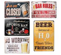 Lot de 5 plaques en tôle rétro - 20 x 30 cm - Décoration de bar - Avec inscription humoristique - Vintage - Pour la maison, le café, le bar, le club, le pub