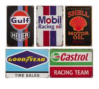 Lot de 5 plaques en tôle vintage pour huile de moteur et publicité automobile (Noir)