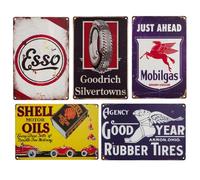Lot de 5 plaques en tôle vintage pour huile moteur et publicité automobile (blanc)